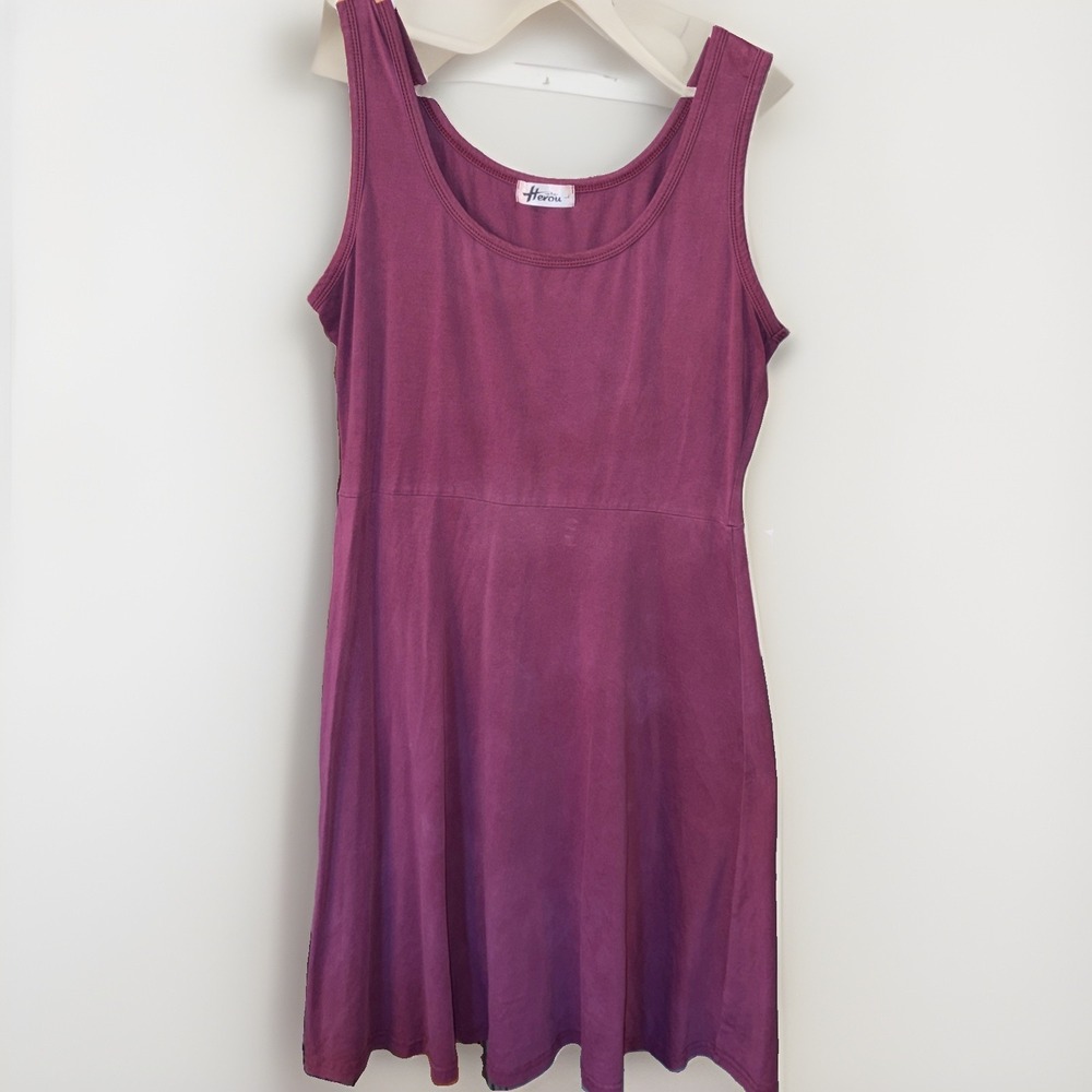 Herou Cotton Tank Flare Casual Preppy Layering Dress Plum Purple Size L
